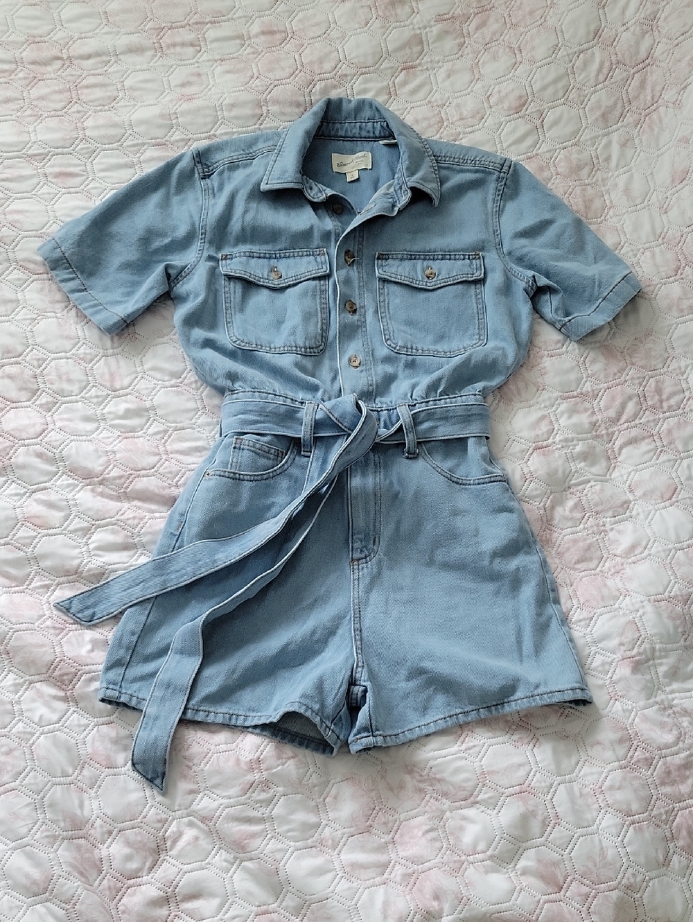 Universal Thread Light Blue Denim Short-Sleeve Romper